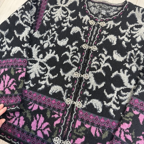 VTG Skyr Women's Wool Blend Cardigan Sweater Medium Floral Nordic Isle - Picture 5 of 10